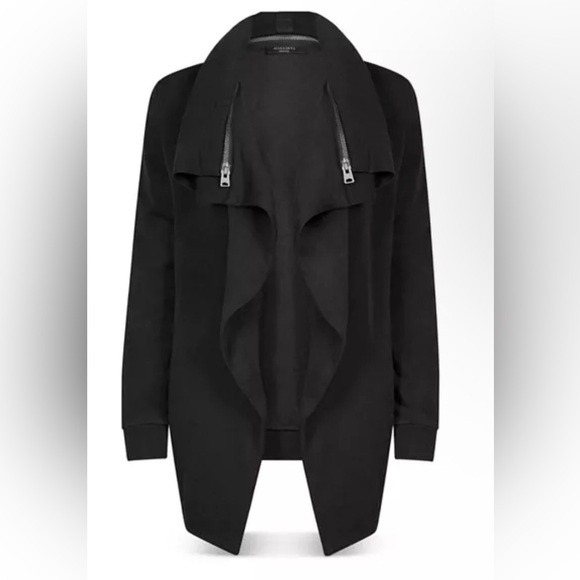 AllSaints size M Dahlia Drape Black Open Front Cardigan - Picture 3 of 10
